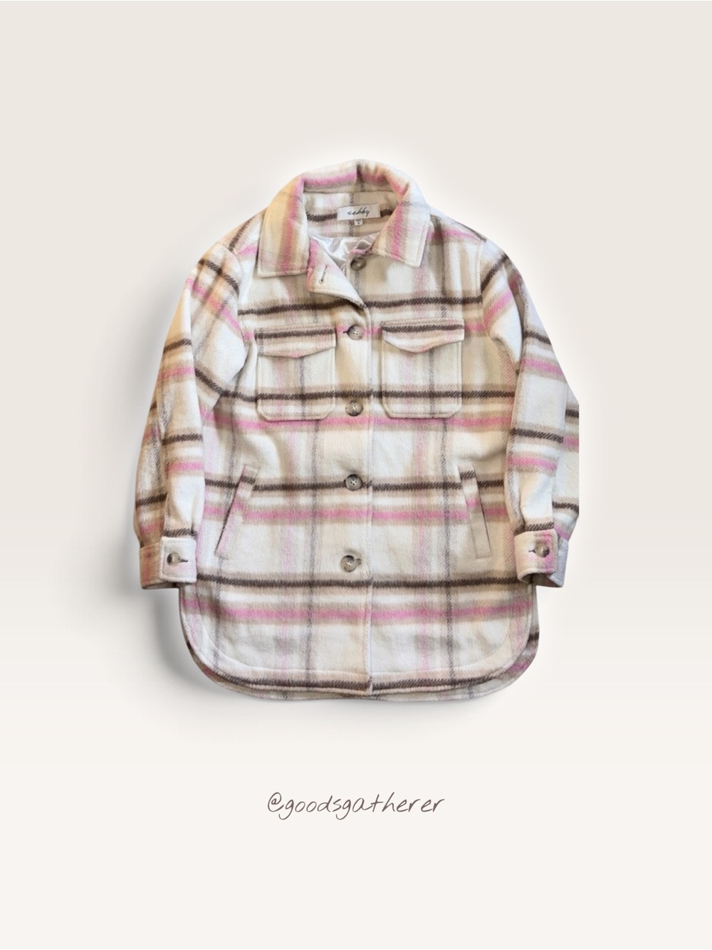 Sebby Women’s M Pink Plaid Wool Blend Shacket Oversized Button Front Jacket